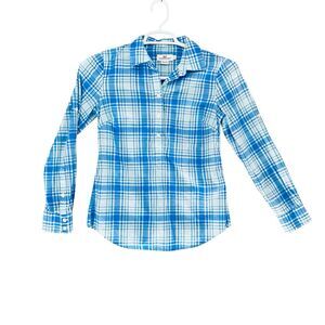 Vineyard Vines Poplin Plaid Shirt Women's Size 00 Blue Roll Up‎ Sleeve L/S NWOT